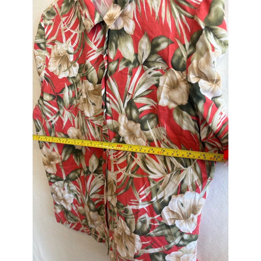 Country Club by Koret Petite Red Tropical Hibiscus Linen Blend Button Up Shirt M - Picture 4 of 5